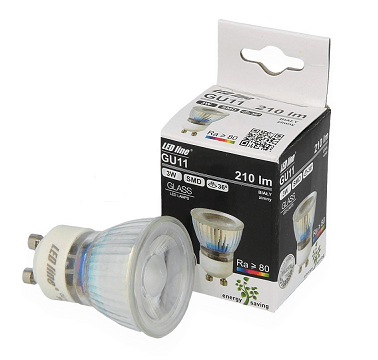 GU11 LED spot glas 3 watt daglicht wit 6500K
